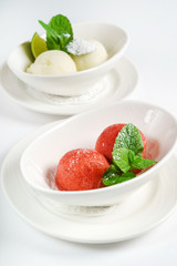 Scoops of strawberries ice cream