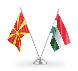 Hungary and North Macedonia table flags isolated on white 3D rendering