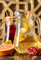 fresh lemonade with herbs and fruits