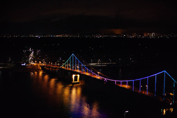 Night view of the Park bridge in Kyiv