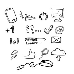 Doodle social media set of objects. Vector illustration. Black Clipart graphic isolated on white background