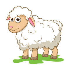 Cute Young Sheep isolated on white background. Farm animal cartoon character. Education card for kids learning animals. Logic Games for Kids. Vector illustration in cartoon style.