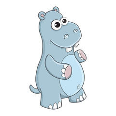 Hippopotamus. Cute Young Hippo isolated on white background. Zoo animal cartoon character. Education card for kids learning animals. Logic Games for Kids. Vector illustration in cartoon style.