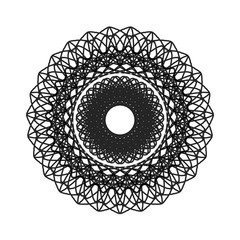 Abstract circle pattern mandala sun fireworks. spirograph halo sun starburst ray vintage monochrome modern circular pattern motif black white for design elemental, unique art lace lattice lines style