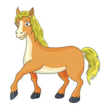 Cute Horse isolated on white background. Farm animal cartoon character. Education card for kids learning animals. Logic Games for Kids. Vector illustration in cartoon style.