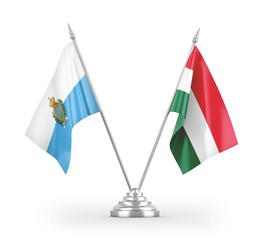 Hungary and San Marino table flags isolated on white 3D rendering
