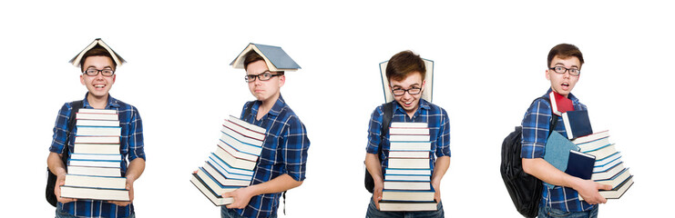 Funny student with stack of books