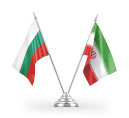 Iran and Bulgaria table flags isolated on white 3D rendering