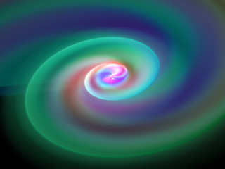 Blue Green Glowing Spiral Fractal Background Image, Illustration - Vortex repeating spiral patterns, Symmetrical repeating geometric patterns. Abstract design, black background