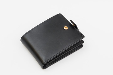 black leather wallet on white background