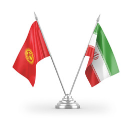 Iran and Kyrgyzstan table flags isolated on white 3D rendering