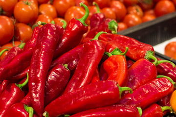 Red hot chili peppers in the supermarket