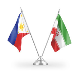 Iran and Philippines table flags isolated on white 3D rendering