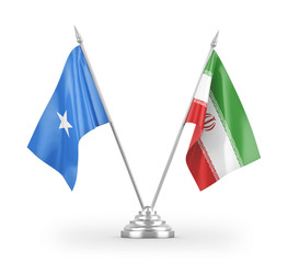 Iran and Somalia table flags isolated on white 3D rendering