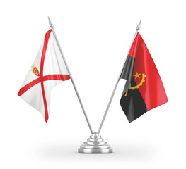 Angola and Jersey table flags isolated on white 3D rendering