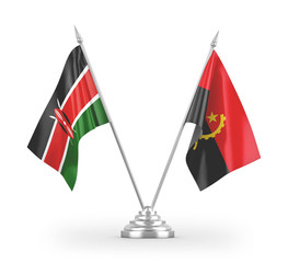 Angola and Kenya table flags isolated on white 3D rendering