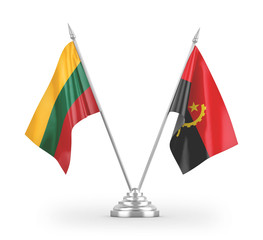 Angola and Lithuania table flags isolated on white 3D rendering