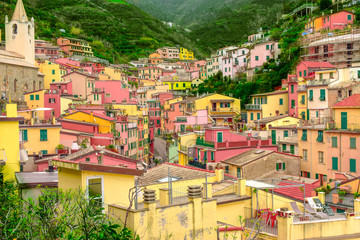 Fototapeta na wymiar aerial view of the old town, cinque terre 