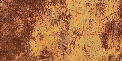 Panoramic grunge rusted metal texture, rust and oxidized metal background. Old metal iron panel.	