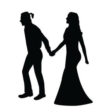 a couple walking, silhouette vector