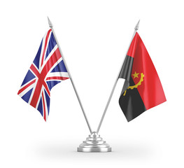 Angola and United Kingdom table flags isolated on white 3D rendering