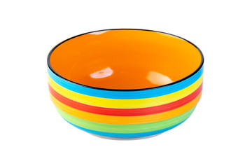 Colorful striped ceramic bowl isolated on a white background