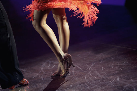 Beautiful Legs Of Woman Ballroom Latin Dancer In The Movement