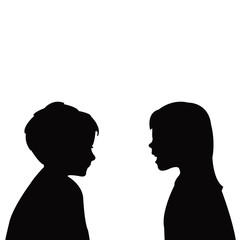 children talking heads silhouette vector