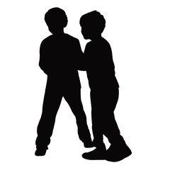 two boys playing together, silhouette vector