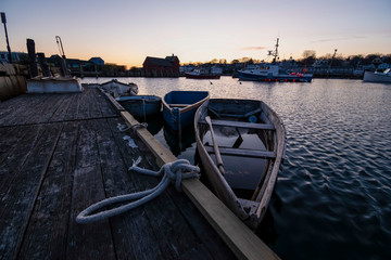 Winter sunrise at Rockport Harbor with views of Motif #1 - Rockport, Massachusetts.