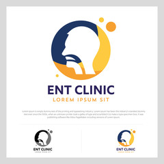 ENT logo Head for ear, nose, throat doctor. logo Line vector icon. Editable stroke. illustration Flat linear