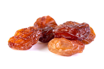 Raw raisins, dried grape isolated on white background