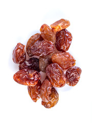 Raw raisins, dried grape isolated on white background
