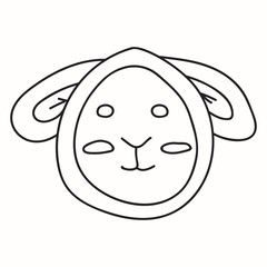 Empty outline of cute doodle sheep head isolated on white background. Anti-stress drawing for coloring children and adults. Drawing on a t-shirt, logo or tattoo. Stock vector illustration