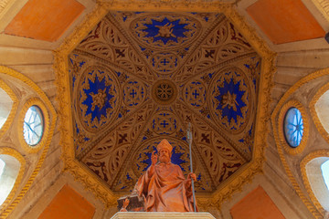 La statua di San Geminiano nel tempio a lui dedicato con la fonte miracolosa a Cognento, Modena,...