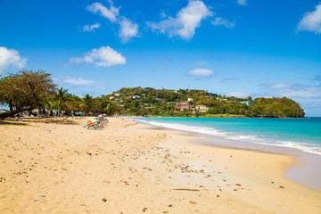 tropical beach with promontory in the background, Vigie Beach