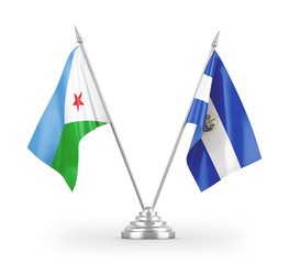 El Salvador and Djibouti table flags isolated on white 3D rendering