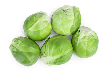 Brussels sprouts isolated on white background with clipping path and full depth of field. Top view. Flat lay