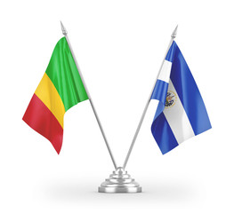 El Salvador and Mali table flags isolated on white 3D rendering