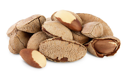Brasil nuts in nutshell isolated on white background with clipping path and full depth of field.