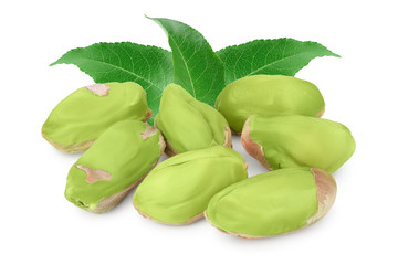 peeled pistachio isolated on white background with clipping path and full depth of field