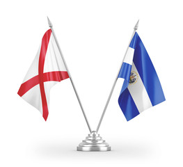 El Salvador and Northern Ireland table flags isolated on white 3D rendering