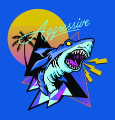 shark aggressive vintage vector illustration