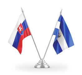 El Salvador and Slovakia table flags isolated on white 3D rendering - obrazy, fototapety, plakaty
