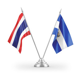 El Salvador and Thailand table flags isolated on white 3D rendering