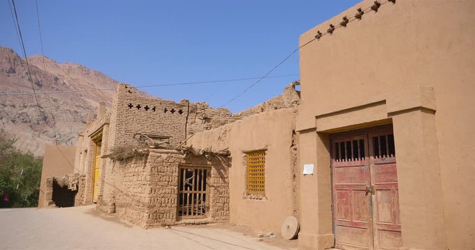 Ancient traditional residential old house in Tuyoq village valley inTurpan Xinjiang Province China.