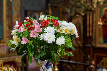 A bouquet of flowers in the Orthodox Church.