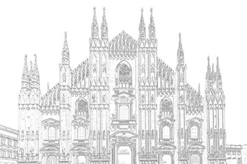 Fototapeta premium Architectural detail of the facade of Duomo Cathedral in Milan Italy - Drawing effect