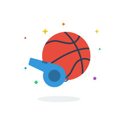 Unique flying Basketball Whistle flat badge icon vector for website