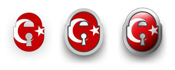 Set of 3 Turkey vector labels  locked padlock, flat and volumetric style in flag colors red, white for flyer any holiday design or poster